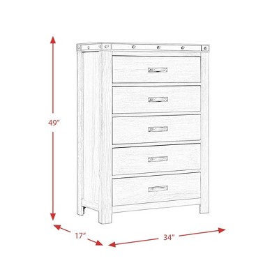 Gray Pine Transitional 5-Drawer Chest with Black Metal Trim