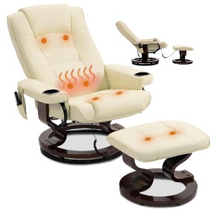 Bosmiller Massage Recliner with Ottoman Swivel Wood Base, Adjustable Recline, Faux Leather Lounge Chair with Footrest for Living Room and Bedroom - 1 of 4