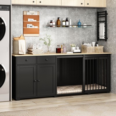 Modern Large Dog Crate Cabinet Dog Furniture Sliding Door+Lock ...