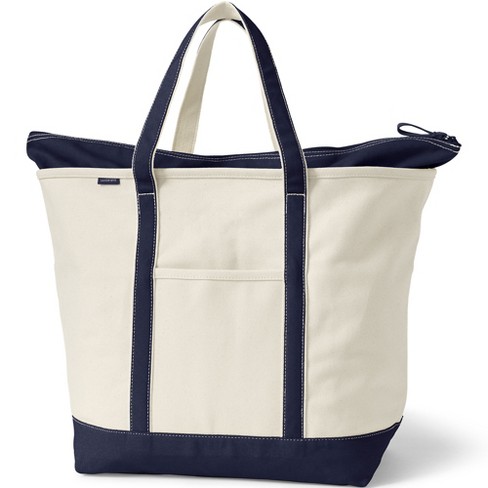 Lands' End Extra Large Natural 5 Pocket Zip Top Canvas Tote Bag - -  Natural/true Navy : Target