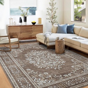 Garvee Area Rug Machine Washable Runner for Hallway Vintage Distressed Floral Medallion Accent Bedroom Living Room Throw Rug Ultra-Thin Non Slip Rug - 1 of 4