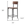 HomeRoots Set of Two 25" Brown and Black Solid Wood and Metal Counter Height Bar Chairs - 3 of 4