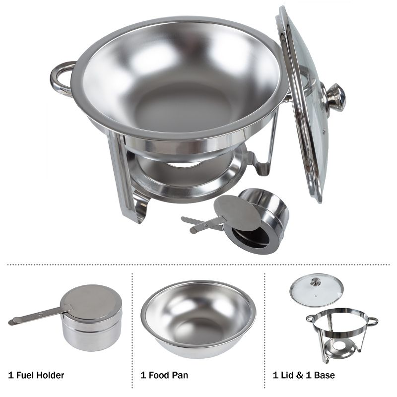 Great Northern Popcorn Chafing Dish 5 Quart Stainless Steel Round Buffet Set – Includes Water Pan, Food Pan, Fuel Holder, Cover, and Stand, 4 of 13