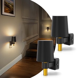 YANSUN 1W Light-Control Plug-In Night Light with Black Plastic Electroplated Round Shade, Up-Down Illumination, Warm 3000K - 1 of 1