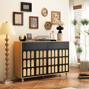 Famapy Arches Pattern Decorative Dresser Living Room Storage Cabinet Solid Wood Legs Original Wood Color - 1 of 4