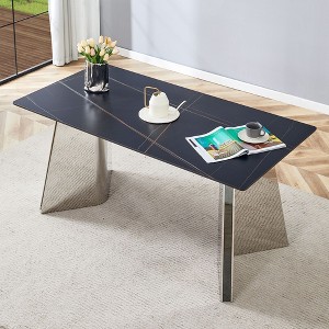 NicBex 63" Modern Rectangle Dining Table,Kitchen Table with Marble-Patterned Tabletop and Steel Butterfly Legs for 6-8 Seaters(5 Colors) - 1 of 4