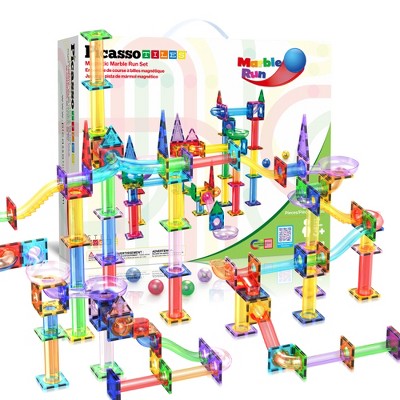 PICASSO-TILES 150 Piece Marble Run, Race Track Building Block & Magnetic Tiles, STEM Toy for Kids 3+