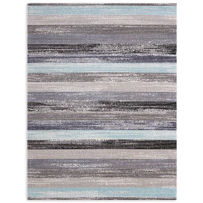 Gray and Blue Distressed Medallion Indoor/Outdoor Rug