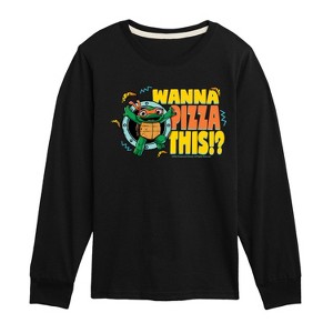 Boys' - Teenage Mutant Ninja Turtles Mutant Mayhem - Mikey Wanna Pizza This Long Sleeve Graphic T-Shirt - 1 of 3