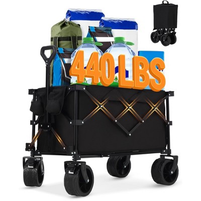 230L Collapsible Foldable Wagon with 380LBS Weight Capacity, Heavy Duty Folding Utility Garden Cart with Big All-Terrain Beach Wheels & Drink Holders