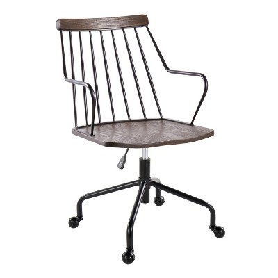 TiramisuBest Walnut Wood Farmhouse Adjustable Office Chair with Metal Backrest, 360 - degree Swivel