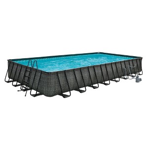 Funsicle Oasis Designer Outdoor Rectangular Frame Above Ground Swimming Pool Set with Accessories and Maintenance Kit, Dark Herringbone Gray - 1 of 4