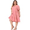 Agnes Orinda Women's Plus Size Tiered V Neck Short Sleeve Summer Casual Buttons Dresses - 3 of 4