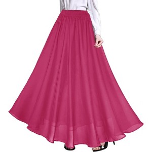 Women's Retro Chiffon Maxi Skirt - Beach Ankle Length Flowy Long Skirt Wine Red - 1 of 4