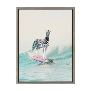 Kate & Laurel All Things Decor 18"x24" Sylvie Zebra Surfer Framed Canvas Wall Art by July Art Prints - 1 of 4