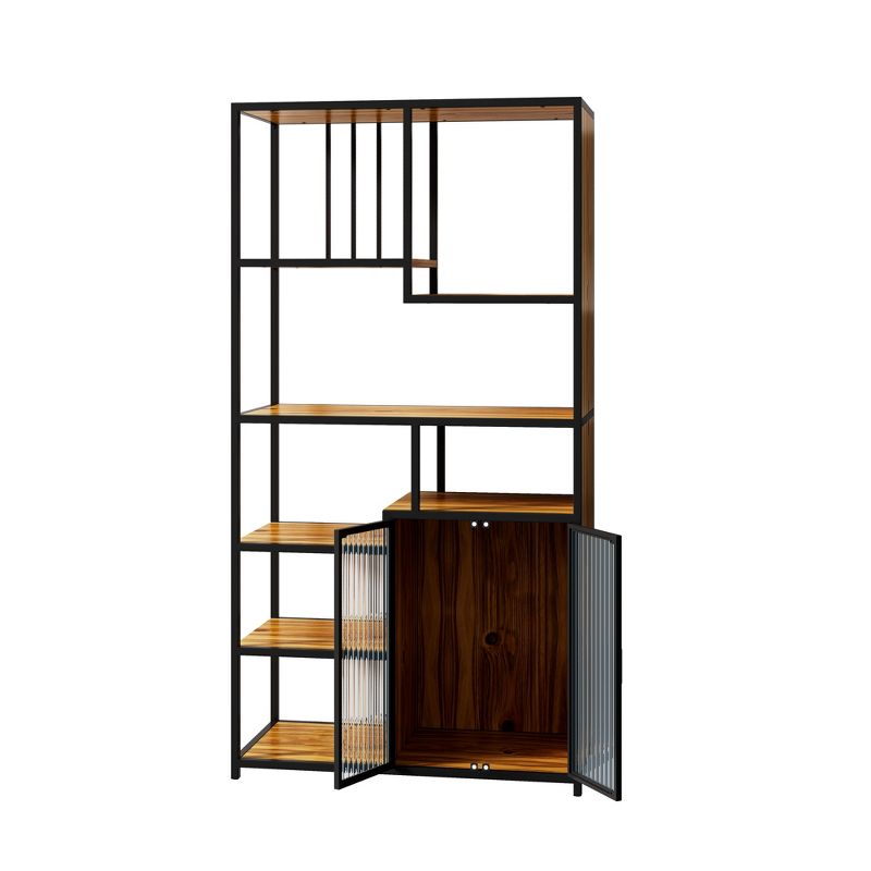 Multipurpose Bookshelf Storage Rack with Closed Storage Cabinets, Black + Brown - ModernLuxe, 4 of 11