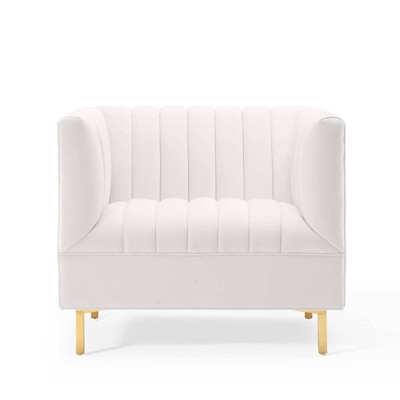 White Velvet Channel Tufted Barrel Accent Chair