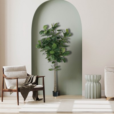 Tall Green Silk Fiddle Leaf Fig Tree in Black Pot