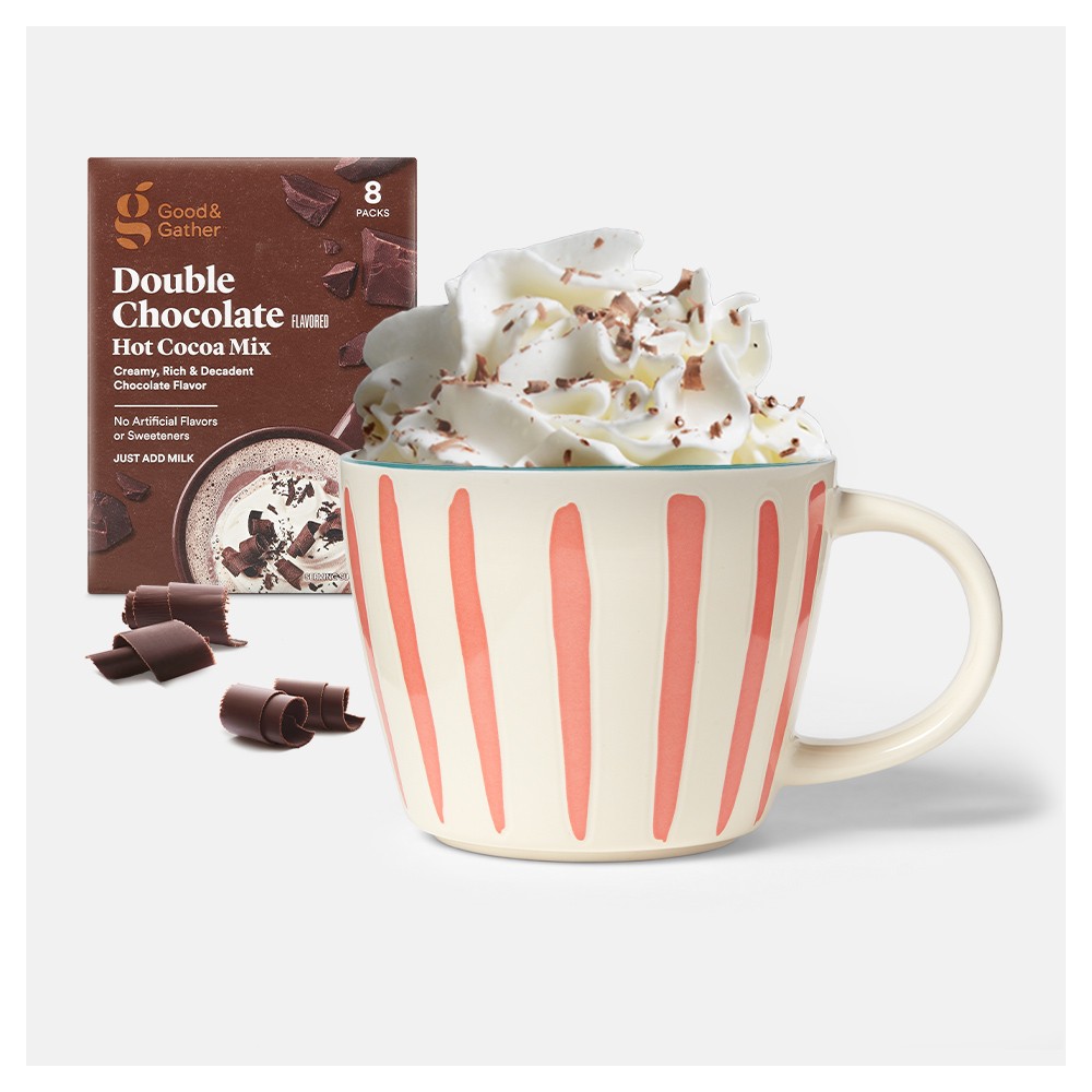 Double Chocolate Flavored Hot Cocoa Mix - 8oz - Good & Gather™, 16oz Stoneware Stripes Mug - Opalhouse™, Sea Salt Caramel Hot Cocoa Mix - 8oz - Good & Gather™, Starbucks Double Chocolate Hot Cocoa Mix - 8ct