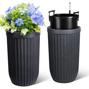 23 Inch Tall Planters Set of 2 Tall Fluted Planter, Outdoor Self Watering Pots with Water Level Monitor for Indoor Outdoor Plants,Black - 1 of 4