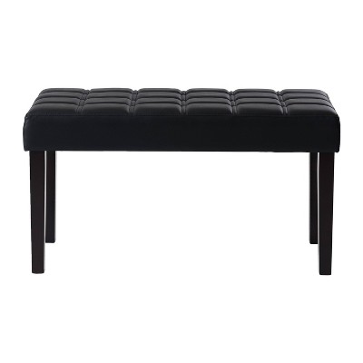 Espresso Leatherette Panel-Tufted Ottoman with Dark Legs