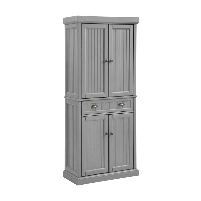 Seaside Distressed White Solid Wood Kitchen Pantry with Adjustable Shelves