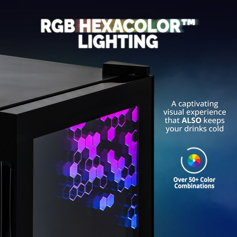 Newair Prismatic Series 126 Can Beverage Refrigerator with RGB HexaColor LED Lights, Mini Fridge for Gaming, Game Room, Party Festive Holiday Fridge, 3 of 16