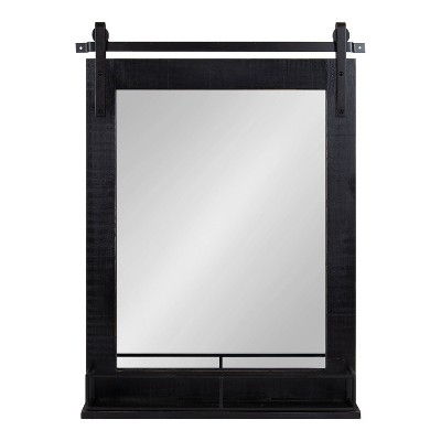 Cates 24" x 31" Rustic Black Wood Wall Mirror with Shelf