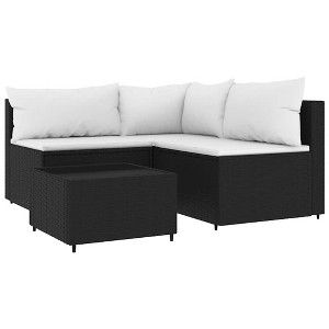 vidaXL Patio Furniture Set - 4 Piece Modular Black Poly Rattan Lounge Set with Cushions for Garden/Outdoor/Patio - 1 of 4