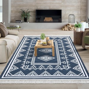 TROPOW Vintage Floral Washable Rug - Non-Slip Fringed Carpet for Living Room & Bedroom - 1 of 4