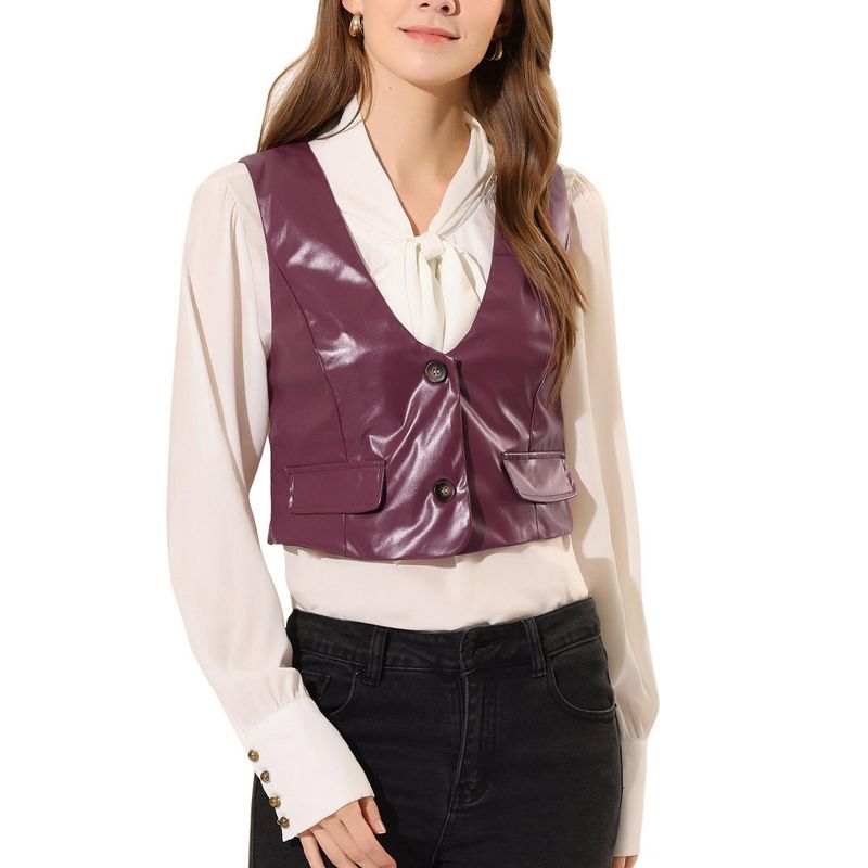 Allegra K Women's Sleeveless Versatile PU Faux Leather Suit Vest, 1 of 6