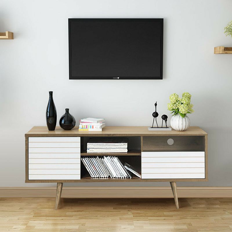 Costway Modern TV Stand/Console Cabinet 3 Shelves Storage Drawer Splayed Leg Wood/White, 5 of 11