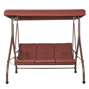 3-Seat Outdoor Patio Steel Swing Chair with Adjustable Canopy, Convertible Reclining Bed, Removable Cushions - 1 of 4