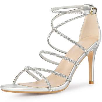 Perphy Women's Rhinestone Strappy Open Toe Stiletto Heel Ankle Strap Gladiator Sandals