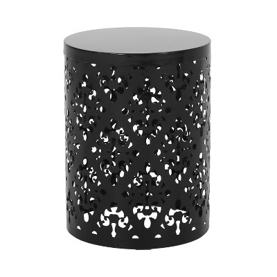 Vynxaria Modern Outdoor Metal End Table with Elegant Iron Cut Design