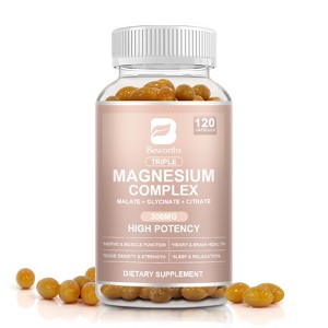 B Beworth Triple Magnesium Complex Capsules - 300mg of Magnesium Glycinate & Citrate for Muscles, Sleep, Calm, & Energy - 120ct - 1 of 4