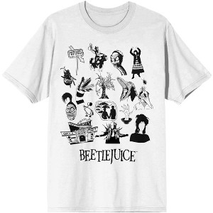 Beetlejuice Random Black Icons Stack Men's White Crew T-Shirt - 1 of 1