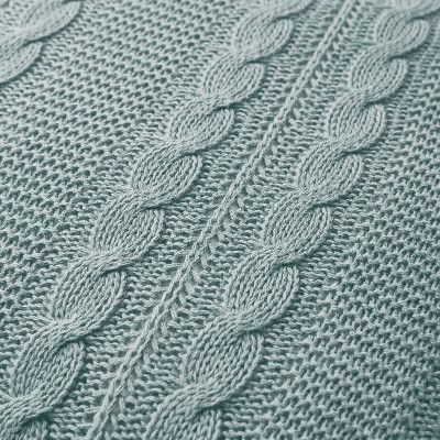 Dublin 18"x18" Blue Cotton Cable Knit Square Throw Pillow