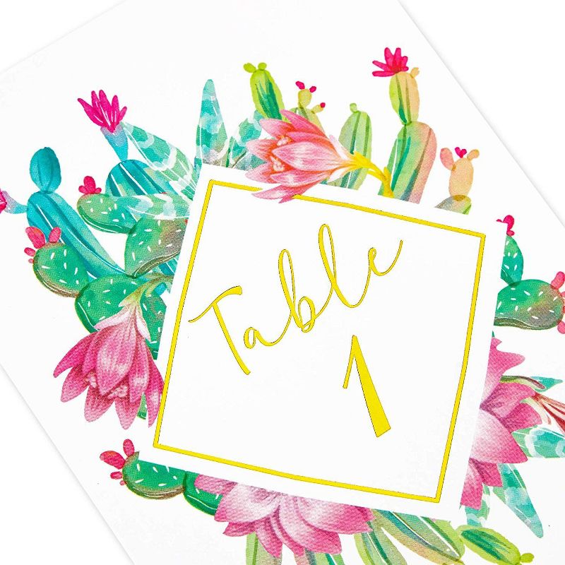 Sparkle and Bash 25 Pack Cactus Theme Table Number Cards for Weddings, Numbers 1-25, 4 x 6 inches, Gold Foil, 5 of 6