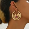 Paaaawaters Gold-Toned Pure Iron Floral Hoop Earrings, Handmade Leaf & Pink Flower Jewelry For Women - 3 of 4