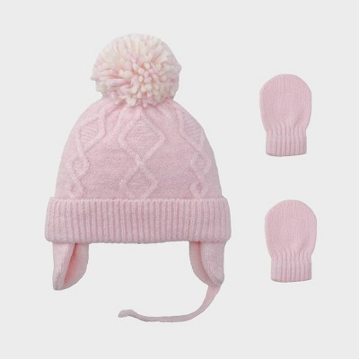 Image of Baby Girls' 2pc Hat and Glove Sets - Cat & Jack™ Light Pink 0-6M