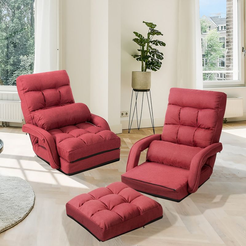 Costway Folding Floor Armchair w/ 6-position Adjustable Back & Lumbar Pillow Red\Grey, 2 of 11