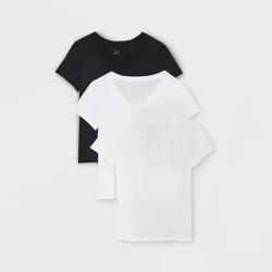 Women's Short Sleeve Scoop Neck Slim Fit 3pk Bundle T-Shirt - A New Day™ White/White/Black XXL
