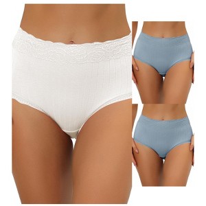 Allegra K Women's High Waist Tummy Control Comfortable Lace Trim Ribbed Briefs Multicolored - 1 of 4