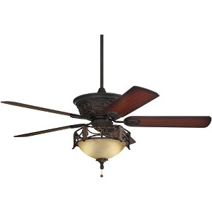 52" Casa Vieja Contessa Industrial Rustic Indoor Ceiling Fan LED Light Bronze Copper Cherry Scavo Glass Living Kitchen Room Home - 1 of 4
