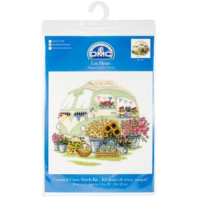 DMC Counted Cross Stitch Kit 10"X10"-Les Fleurs (14 Count)