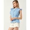 Allegra K Women's Summer Ruffle Round Neck Button Up Casual Sleeveless Shirt - 3 of 4
