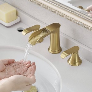 Kumasinova 8" Bathroom Faucet 3 Hole with Pop-Up Drain,Bathroom Sink Faucet with Dual Lever Handles,Brushed Brass Bathroom Faucets with Hose - 1 of 4