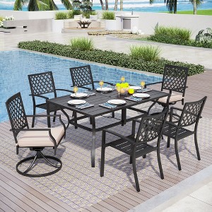 Captiva Designs 7pc Patio Dining Set with Slat-top Rectangle Steel Table & Metal Chairs - 1 of 4