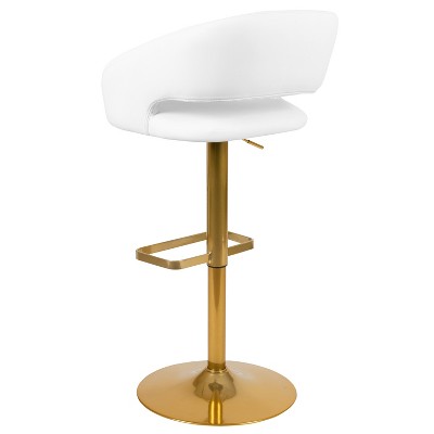 White Vinyl Adjustable Swivel Bar Stool with Gold Base